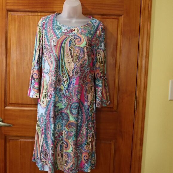 Tommy Hilfiger Y2K Floral Paisley Mini Dress 6 - Bell Sleeve A-Line Vintage - Picture 3 of 13